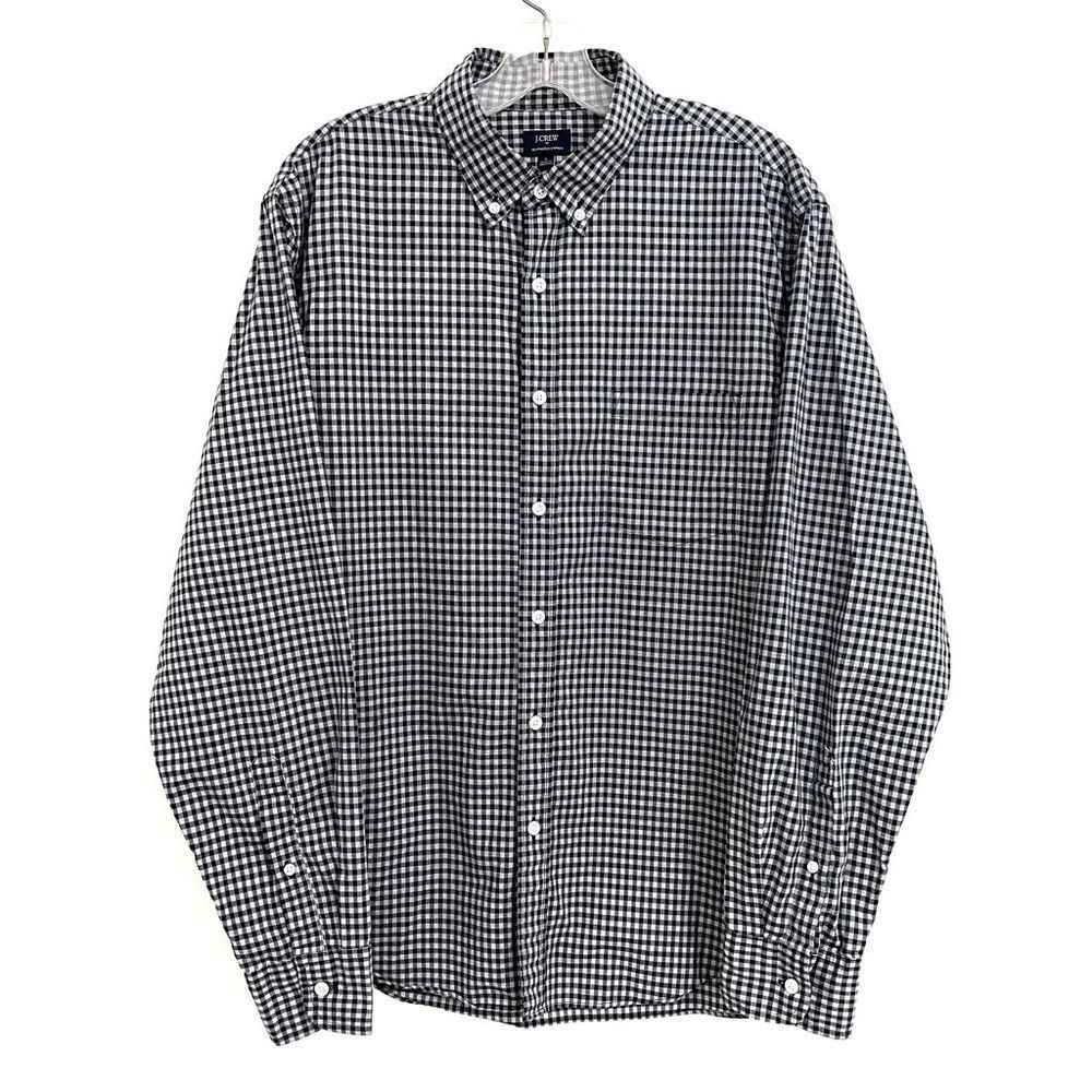 J. Crew Button Down Shirt Heathered Cotton Checked Gray Black Large